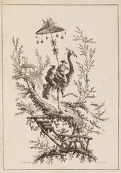 Cavalieri di struzzo, tavola da un set di rappresentazioni di chinoiserie