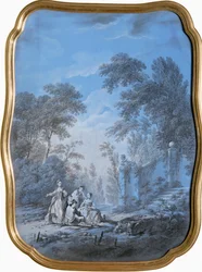 Paesaggio del parco con elegante compagnia (dipinto su tela)