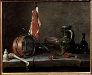 Menù grasso e utensili da cucina. Natura morta