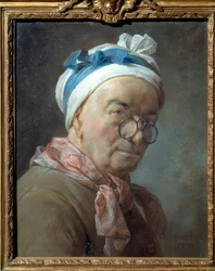 Autoritratto con gli occhiali. Dipinto di Jean Baptiste Simeon Chardin (1699-1779). 1771. Dim. 0.459 x 0.375 m.