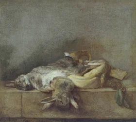 Natura morta con conigli, una borsa da caccia e un corno da polvere, c.1755