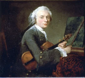 Il giovane uomo con il violino, circa 1738. Ritratto di Charles Theodose Godefroy. Olio su tela di Jean Baptiste Simeon Chardin (1699 - 1789). Parigi, Museo del Louvre