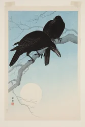 Corvi al chiaro di luna (stampa xilografica a colori)