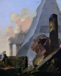 Tedesco: Ruinen mit Pyramide
Francese: Ruines avec la pyramide de Sextius