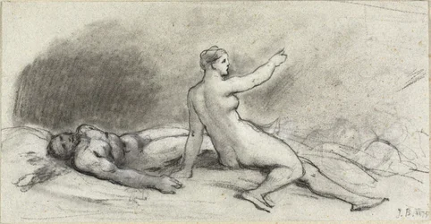 Nudo femminile seduto con nudo maschile addormentato (recto); torso femminile visto da dietro (verso)