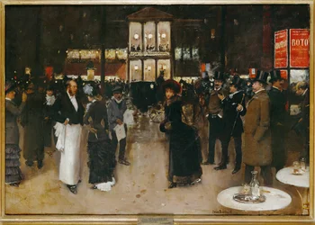 Il boulevard davanti al Theatre des Varietes, Parigi, di notte (dipinto su tela)