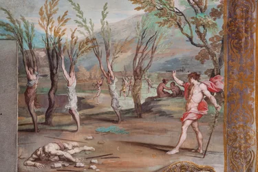 Bacco trasforma le Baccanti in alberi, colpevoli di aver fatto a pezzi il corpo di Orfeo