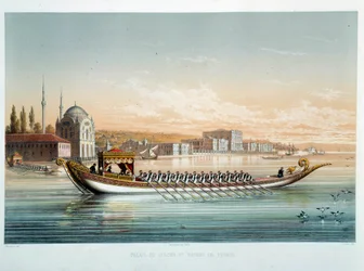 Il palazzo del sultano e la barca da parata a Costantinopoli