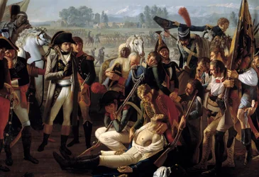 Morte del Generale Charles Antoine Desaix de Veygoux (1768-1800) alla Battaglia di Marengo il 14/06/1800 sotto gli occhi di Napoleone Bonaparte (1769-1821). Dettaglio