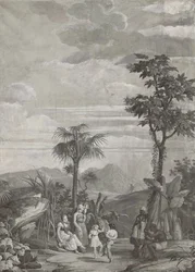 I bambini danzano, pannello di carta da parati dalla serie "Paul et Virginie", di Dufour & Cie, c.1823