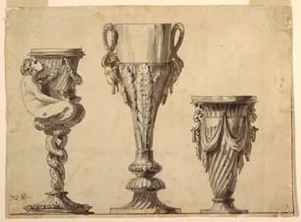 Progetto per un candelabro, una coppa e un vaso