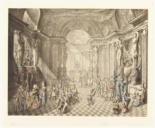 Disegno, veduta di un ballo in maschera, 1770-80