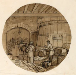Progetto per un piatto di porcellana, interno di birreria per il Servizio delle Arti Industriali di Sèvres