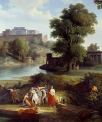 Odissea di Omero: Ulisse vede Nausicaa, figlia del re Alcinoo, giocare a palla con le sue seguaci (dettaglio)