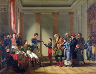 Napoleone Bonaparte (1769-1821) dona una pensione di cento napoleoni al polacco Nerecki, di 117 anni, gennaio 1807, 1812