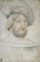 Ritratto di Francesco I (1494-1547), re di Francia di Jean Clouet (c. 1485-1541). Gesso nero e sanguigna su carta, dimensioni: 29,3x19,1, prima metà del XVI sec., Ermitage, San Pietroburgo