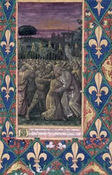 Ms. Lat. Q.v.I.126, fol. 100: Il bacio di Giuda, dal «Libro d