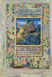 Ms. Lat. Q.v.I.126 fol.31v Golia che uccide i soldati israeliti, dalle "Ore di Luigi d
