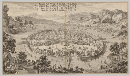 Il Khan di Bada Shan presenta il tributo: da Scene di battaglia della repressione delle ribellioni, c. 1765-177