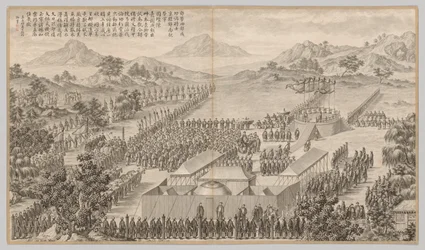 Ricompense ai generali e ufficiali nella repressione degli Uiguri: dalle Scene di battaglia della repressione delle ribellioni nelle regioni occidentali, con poesie imperiali