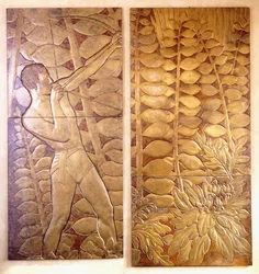 Quattro pannelli in legno laccato e dorato da 