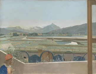 Veduta verso il massiccio del Monte Bianco dallo studio dell