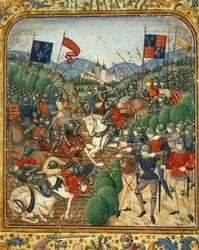 Battaglia di Azincourt (1415) (dalle “Grandes Chroniques de France” di Jean Fouquet, circa 1467-1476)