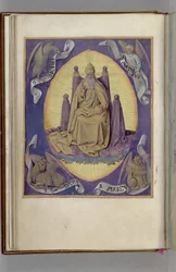 Dio Padre con simboli dei quattro Evangelisti negli angoli. Libro delle Ore