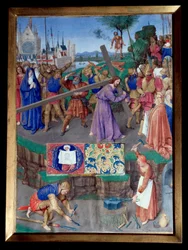 Portage de croix. Miniatura tratta da "Il Libro delle Ore di Étienne Chevalier" di Jean Fouquet (1420-1477/1481)