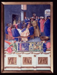 San Giovanni ha la Cena. Miniatura tratta da "Il Libro delle Ore di Etienne Chevalier" di Jean Fouquet (1420-1477/1481)