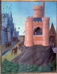 Assedio di Avignone (1226). Morte di Luigi VIII. Incoronazione di San Luigi (Luigi IX). Miniatura nelle «Grandes Chroniques de France» (251v)