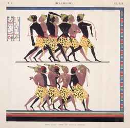 Interpretazione degli affreschi a Ibsambul che raffigurano schiavi nubiani, da "Monuments de l"Egypte et de la Nubie" dell