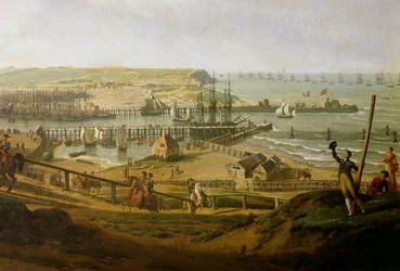 Napoleone visita il campo di Boulogne nel luglio 1804, (dettaglio) del porto, 1806
