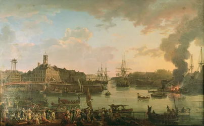 Veduta del porto di Brest dai moli coperti nel 1795