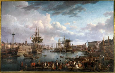 Veduta del porto di Brest nel XVIII secolo. Dipinto di Jean-Francois Hue (1751-1823)