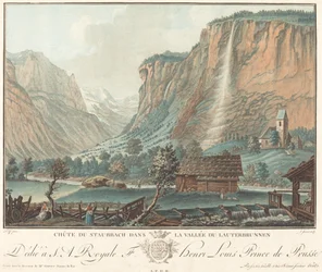 Chute de Staubbach, nella Valle di Lauterbrunnen Falls a Staubbach..., probabilmente 1776