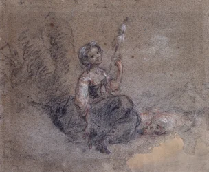 Una Giovane Pastorella che Filatura