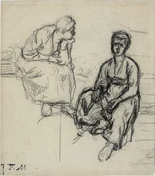 Due Studi di una Contadina Seduta (recto); Studio di una Giovane Ragazza con Cappello (verso)