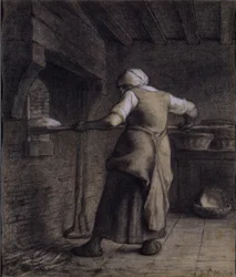 Donna che cuoce il pane