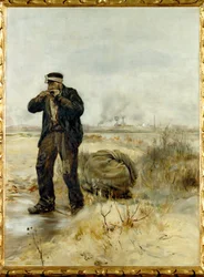 Chiffonnier allumant sa pipe - straccivendolo che accende la pipa (olio su legno)