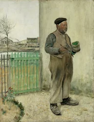 Uomo che ha appena dipinto la sua recinzione