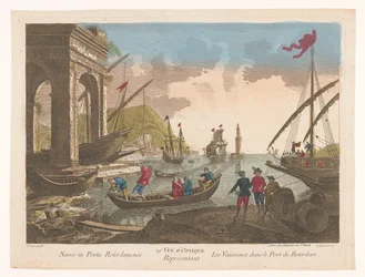 Veduta di barche e navi nel porto di Rotterdam