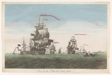 Vista del mare con navi e barche al vento