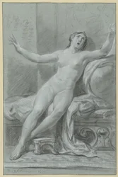 Nudo femminile seduto, con braccia alzate, Vrouwelijk academienaakt