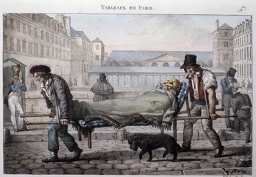 Antico mestiere delle strade di Parigi: il povero paziente portato all
