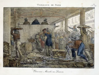 Il nuovo Marché aux poissons di Parigi - litografia di Brocas