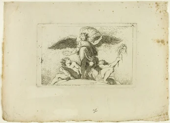 Angelo che tiene una palma e una corona