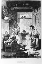 Illustrazione di Jean Honoré Fragonard (1732-1806) per la favola di Jean de La Fontaine (1621-1695) "Belphegor". Incisione.