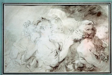 Giovani ragazze che lottano con un satiro. Disegno di Jean Honore Fragonard