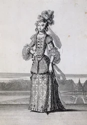 Costumi da balletto femminile, incisione di Jean Berain il Vecchio, Francia